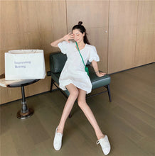 Load image into Gallery viewer, 2019 new Korean version of solid color bubble sleeve wrinkle irregular dress fashion design slim skirt 9935