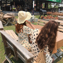 Load image into Gallery viewer, 2019 new retro wave printing high waist lace chiffon dress temperament V neck short sleeve slim dress