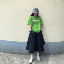 Load image into Gallery viewer, 2019 New Korean Women's Suit Cartoon Hundred Sets Printed Loose Short Sleeve T-shirt + Big Half-length Skirt 2510