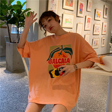 Load image into Gallery viewer, Korean version of loose fruit letters printed round neck long short sleeve T-shirt 8615
