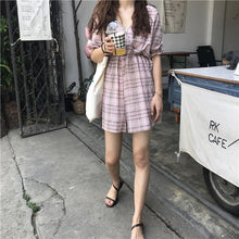 Load image into Gallery viewer, New Women's Chequered Casual Dresses Shorts V-neck Pants for Belt 8839