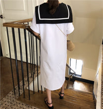 Load image into Gallery viewer, 2019 Korean version of new women's loose navy tie long T-shirt dress