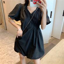Load image into Gallery viewer, 2019 new Korean version of solid color bubble sleeve wrinkle irregular dress fashion design slim skirt 9935