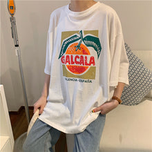 Load image into Gallery viewer, Korean version of loose fruit letters printed round neck long short sleeve T-shirt 8615
