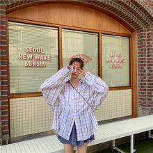 Load image into Gallery viewer, 2019 new women's solid color vest+elastic waist drawstring wide leg shorts+sunscreen plaid shirt