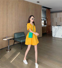 Load image into Gallery viewer, 2019 new Korean version of solid color bubble sleeve wrinkle irregular dress fashion design slim skirt 9935