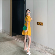Load image into Gallery viewer, 2019 new Korean version of solid color bubble sleeve wrinkle irregular dress fashion design slim skirt 9935