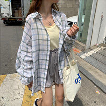 Load image into Gallery viewer, 2019 new women's solid color vest+elastic waist drawstring wide leg shorts+sunscreen plaid shirt