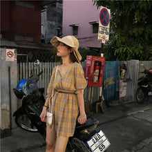 Load image into Gallery viewer, New Women's Chequered Casual Dresses Shorts V-neck Pants for Belt 8839