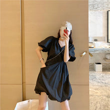 Load image into Gallery viewer, 2019 new Korean version of solid color bubble sleeve wrinkle irregular dress fashion design slim skirt 9935