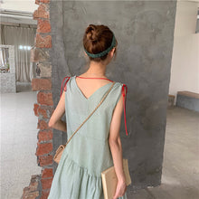 Load image into Gallery viewer, 2019 new mesh dress women sleeveless temperament small fresh drawstring strap vest dress 9809