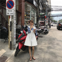 Load image into Gallery viewer, 2019 new ladies striped T-shirt+black strap wide leg shorts two-piece 8850