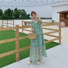Load image into Gallery viewer, Summer 2019 New Ladies'Lotus Leaf Edge V-collar Sleeveless Chequered Dress 8893