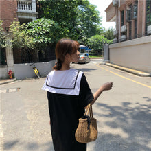 Load image into Gallery viewer, 2019 Korean version of new women's loose navy tie long T-shirt dress