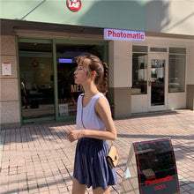 Load image into Gallery viewer, 2019 new women's solid color vest+elastic waist drawstring wide leg shorts+sunscreen plaid shirt