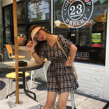 Load image into Gallery viewer, New Women's Chequered Casual Dresses Shorts V-neck Pants for Belt 8839