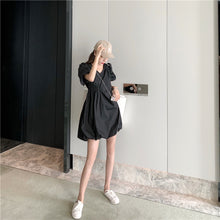 Load image into Gallery viewer, 2019 new Korean version of solid color bubble sleeve wrinkle irregular dress fashion design slim skirt 9935