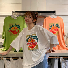 Load image into Gallery viewer, Korean version of loose fruit letters printed round neck long short sleeve T-shirt 8615