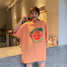 Load image into Gallery viewer, Korean version of loose fruit letters printed round neck long short sleeve T-shirt 8615