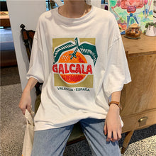Load image into Gallery viewer, Korean version of loose fruit letters printed round neck long short sleeve T-shirt 8615