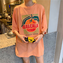 Load image into Gallery viewer, Korean version of loose fruit letters printed round neck long short sleeve T-shirt 8615