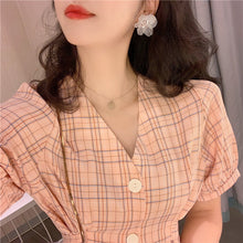 Load image into Gallery viewer, Summer 2019 New Retro Harbour Wind Bubble Sleeve A-shaped Skirt, Slim Closed Short Sleeve Chequered Dress 813