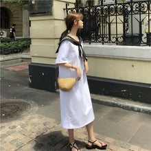 Load image into Gallery viewer, 2019 Korean version of new women's loose navy tie long T-shirt dress