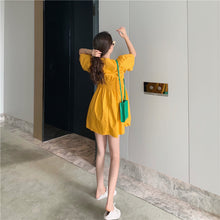 Load image into Gallery viewer, 2019 new Korean version of solid color bubble sleeve wrinkle irregular dress fashion design slim skirt 9935