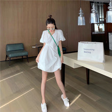 Load image into Gallery viewer, 2019 new Korean version of solid color bubble sleeve wrinkle irregular dress fashion design slim skirt 9935