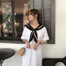 Load image into Gallery viewer, 2019 Korean version of new women's loose navy tie long T-shirt dress