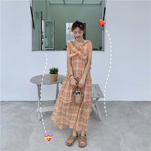 Load image into Gallery viewer, Summer 2019 New Ladies'Lotus Leaf Edge V-collar Sleeveless Chequered Dress 8893