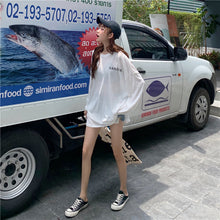 Load image into Gallery viewer, Korean version of the new women's wear micro-transparent 100-letter pattern printed long-sleeved sunscreen women