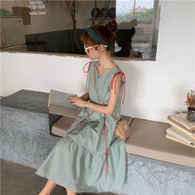 Load image into Gallery viewer, 2019 new mesh dress women sleeveless temperament small fresh drawstring strap vest dress 9809