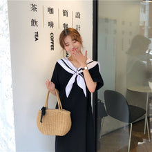 Load image into Gallery viewer, 2019 Korean version of new women's loose navy tie long T-shirt dress