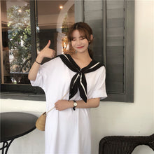 Load image into Gallery viewer, 2019 Korean version of new women's loose navy tie long T-shirt dress