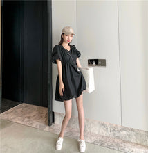 Load image into Gallery viewer, 2019 new Korean version of solid color bubble sleeve wrinkle irregular dress fashion design slim skirt 9935