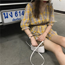 Load image into Gallery viewer, New Women's Chequered Casual Dresses Shorts V-neck Pants for Belt 8839