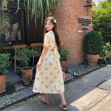 Load image into Gallery viewer, Han Feng sleeveless pocket color wave point skirt+tie dress girlfriends 5866