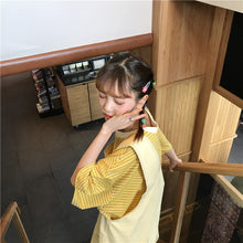 Load image into Gallery viewer, 2019 new ladies striped T-shirt+black strap wide leg shorts two-piece 8850