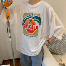 Load image into Gallery viewer, Korean version of loose fruit letters printed round neck long short sleeve T-shirt 8615