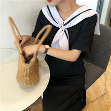 Load image into Gallery viewer, 2019 Korean version of new women's loose navy tie long T-shirt dress