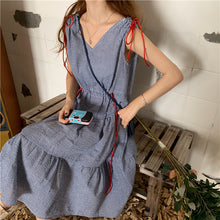 Load image into Gallery viewer, 2019 new mesh dress women sleeveless temperament small fresh drawstring strap vest dress 9809