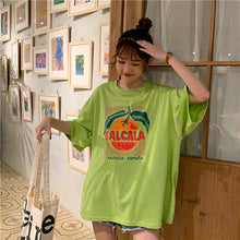 Load image into Gallery viewer, Korean version of loose fruit letters printed round neck long short sleeve T-shirt 8615