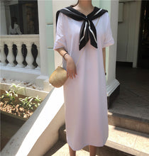 Load image into Gallery viewer, 2019 Korean version of new women's loose navy tie long T-shirt dress