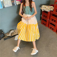 Load image into Gallery viewer, 2009 Korean version of the new women's wear patchwork striped checked rainbow skirt, large skirt, pendant skirt