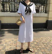 Load image into Gallery viewer, 2019 Korean version of new women's loose navy tie long T-shirt dress