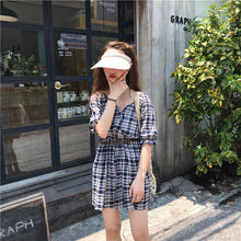 Load image into Gallery viewer, New Women's Chequered Casual Dresses Shorts V-neck Pants for Belt 8839