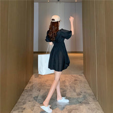 Load image into Gallery viewer, 2019 new Korean version of solid color bubble sleeve wrinkle irregular dress fashion design slim skirt 9935
