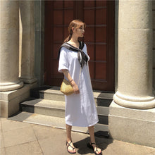 Load image into Gallery viewer, 2019 Korean version of new women's loose navy tie long T-shirt dress