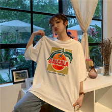 Load image into Gallery viewer, Korean version of loose fruit letters printed round neck long short sleeve T-shirt 8615